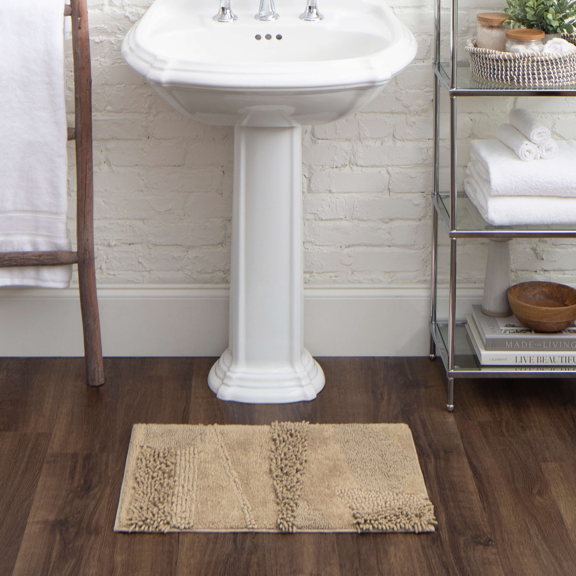 Laverne Solid Cotton Bath Rug, 21" W x 34" L, Taupe