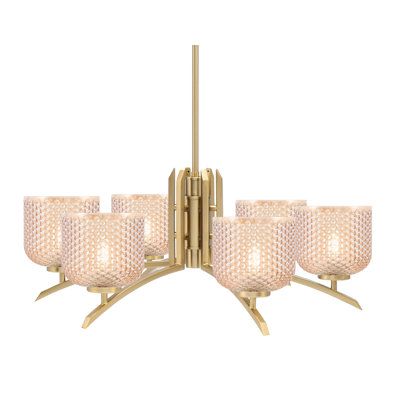 Rossendale 6 Light Chandelier Shown In New Age Brass Finish With 6" Amber Textured Glass