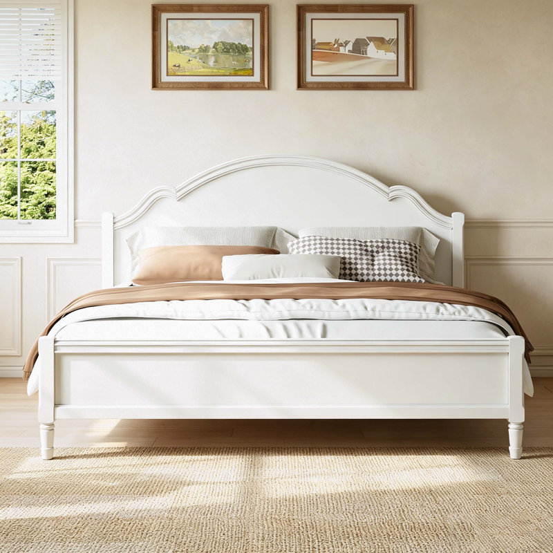 Lit plateforme très grand en bois avec tête et pied de lit, blanc, Blanc, Très grand lit