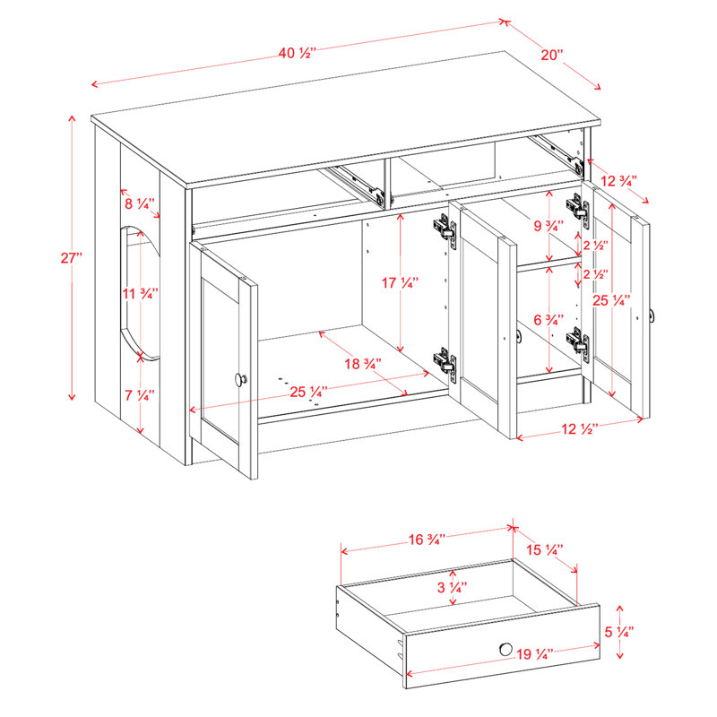 White Solid Wood 3-Door Cat Litter Enclosure with Drawers