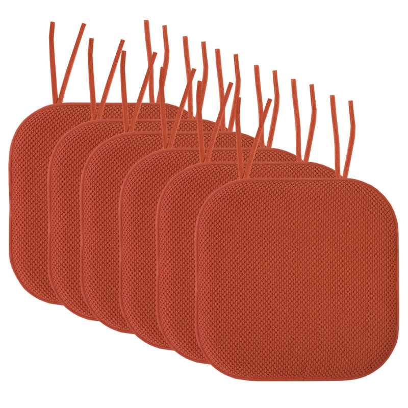 Rust Honeycomb Memory Foam Chair Cushion Set with Ties, 4 Pack