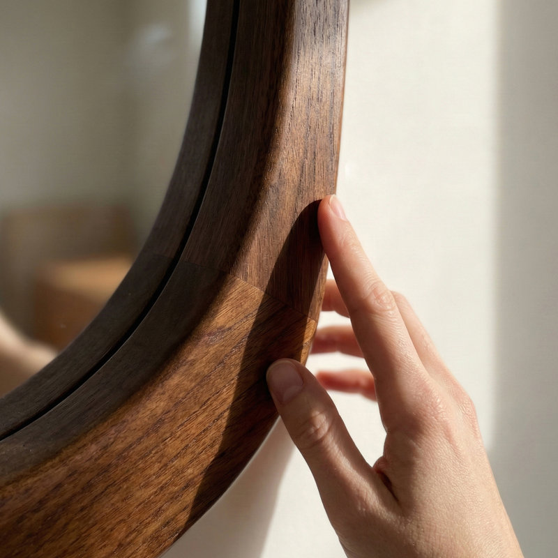 Solid Wood Irregular Wall Mirror, Deep Walnut, 36" x 24"