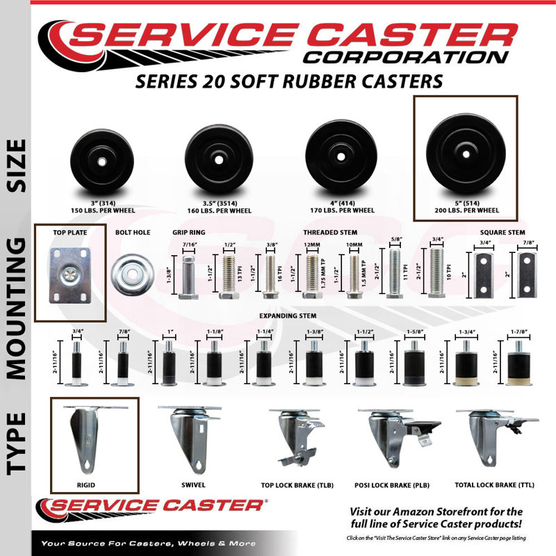 4 Piece Soft Rubber Wheel Caster Set
