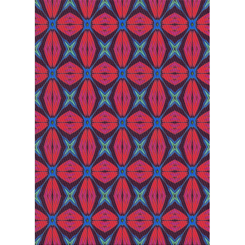 Rouge géométrique/Tapis décoratif bleu, Rectangle 6 pi x 9 pi