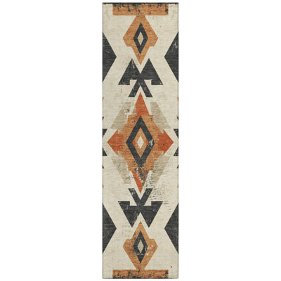 Machine Washable Indoor/Outdoor Xhevrie Ivory Rug