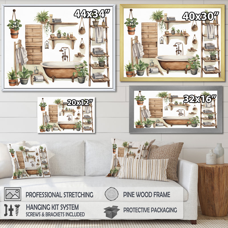 «Natural Bathroom Decor XIII», reproduction sur toile encadrée, Toile tendue, H 12 po x l 20 po x P 1 po