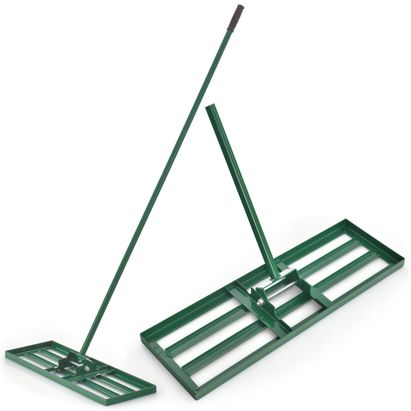 Râteau de nivellement en métal antirouille de 67 po L, tête rotative à 180 ° en forme de U, H 67 po x l 30 po x P 10 po, Vert