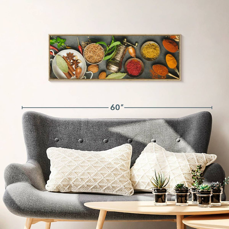 Fines herbes et épices, 37 po x 13 po, Cadre flottant en bois naturel