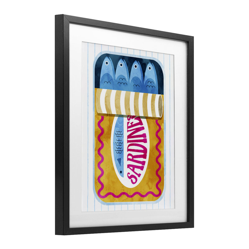 Impression audacieuse encadrée de sardines en conserve, par Lil 'Rue, Cadre noir minuit, H 21 po x l 17 po