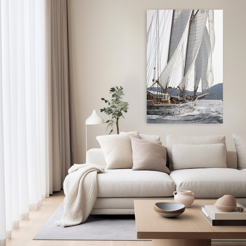 Bateau avec voiles, art mural contemporain, 60" H x 40" W