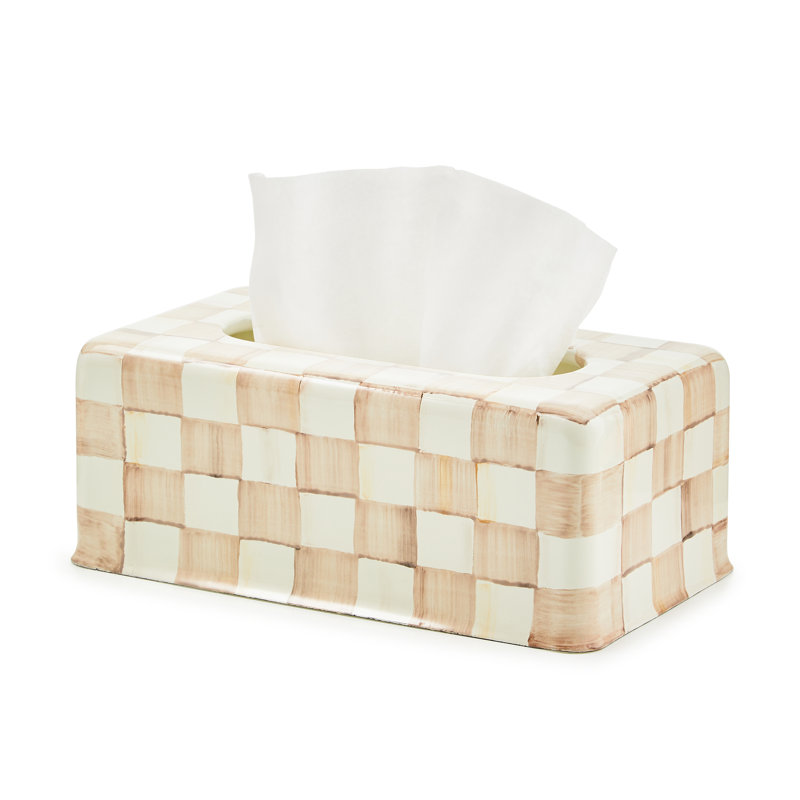 Hand-Painted Mocha Check Steel Tissue Box Cover