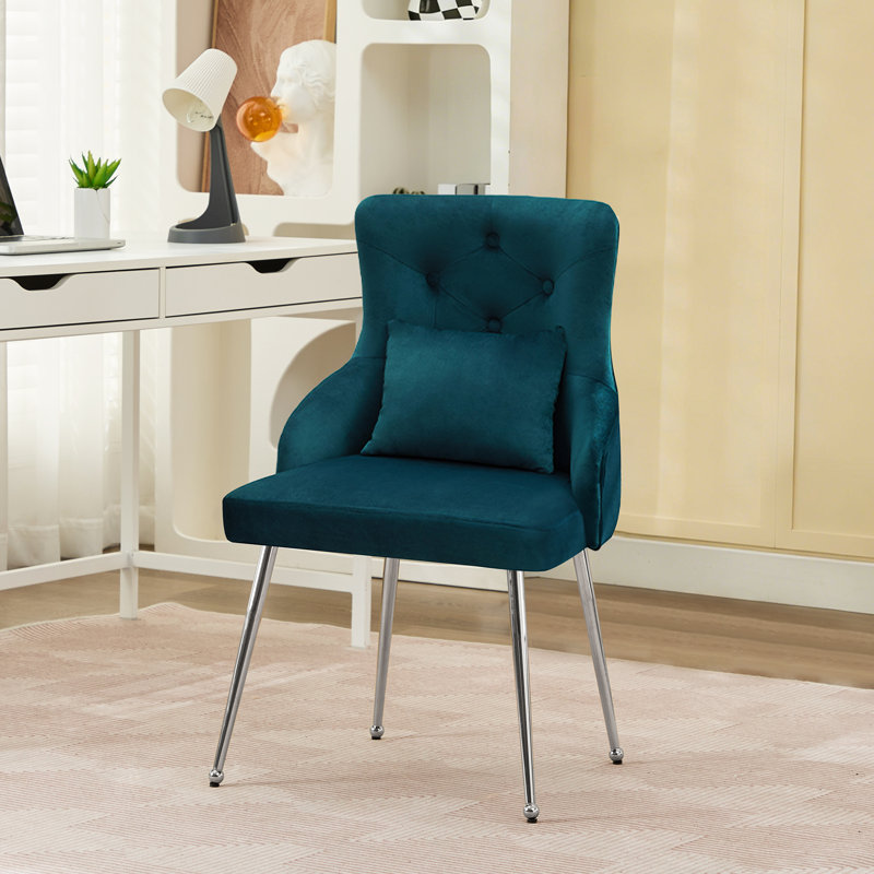 Dorsi Velvet Upholstered Button Tufted Modern Dining Chair, Teal, Silver