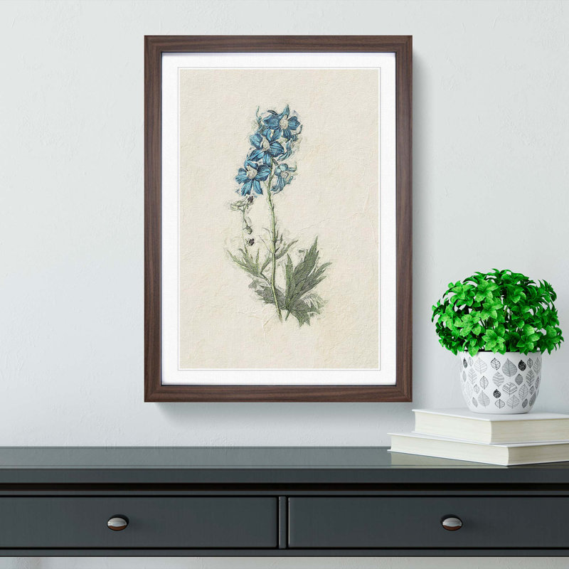 Illustration of Blue Wildflowers - Picture Frame Painting Print, 65cm H x 48cm W x 2cm D, Walnut Framed