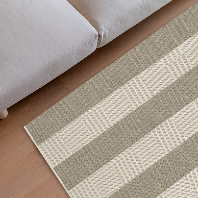 Tapis intérieur / extérieur ivoire à rayures Papatya, Rectangle 2 pi x 3 pi 7 po