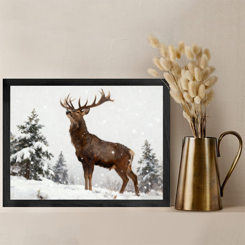 «Black Bucks in the Snow», reproduction d'art encadrée noire, H 9 po x l 11 po