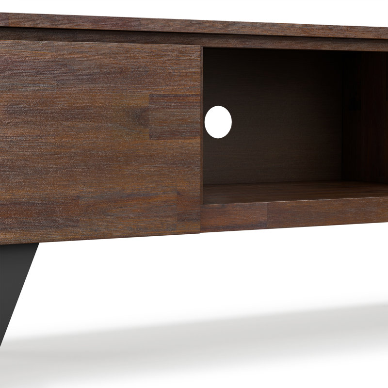 Lowry 72"W Solid Wood Industrial TV Stand for TVs up to 80" with 2 Cabinets and Open Shelf, Distressed Charcoal Brown