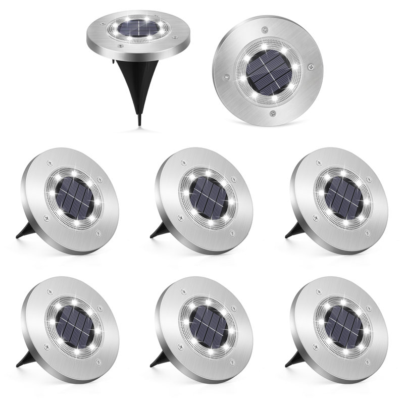 Paradise By NEX Satin Solar Powered Integrated LED Metal Pathway Light Kit, Silver, White
