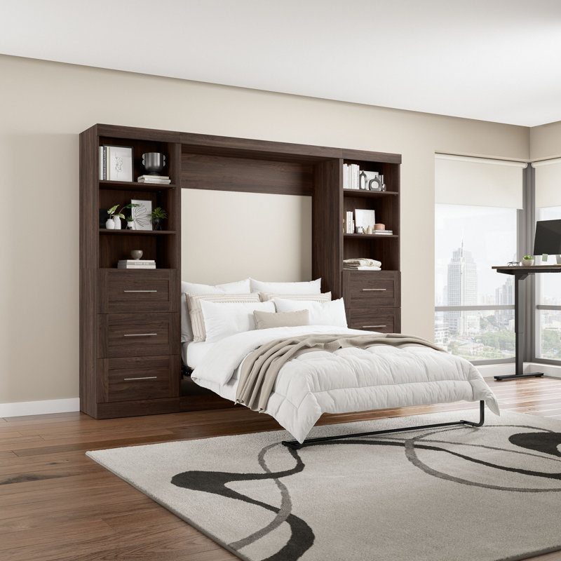Lit plateforme escamotable avec rangement Arlex, Écorce gris, Double