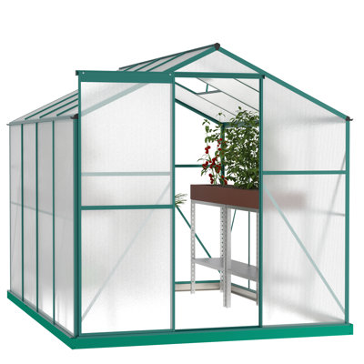 Walk-in Greenhouse 6'x8', Polycarbonate, High Transmission, Effective Water Drainage 6'x8' Outdoor Polycarbonate Greenhouse, Thermally Insulated, Sliding Door Convenience