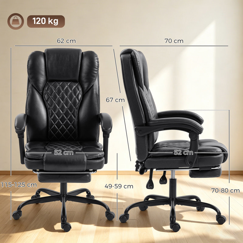  Home Office Chair Reclining Function High Back, Grey, Black