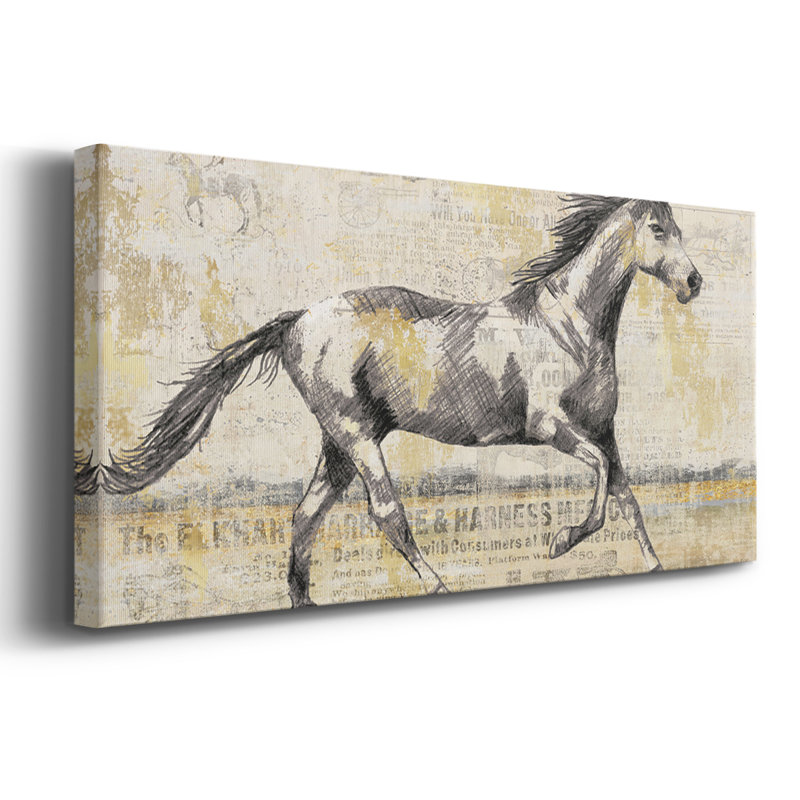 Golden Stallion I - Toile tendue avec châssis - Prêt à accrocher, H 16 po x l 40 po