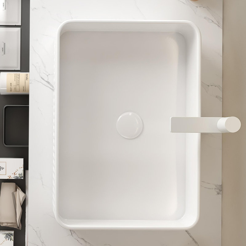 Lavabo vasque rectangulaire en céramique, Blanc