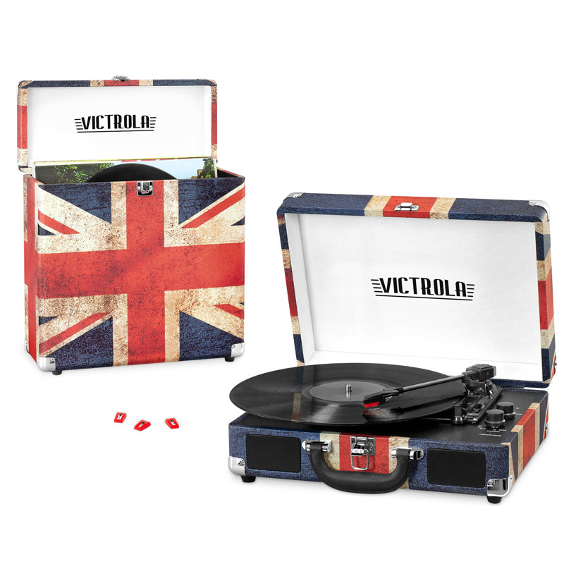 Decorative Record Player Bundle with 3-Speed Turntable, Record Storage Case and Replacement Needles