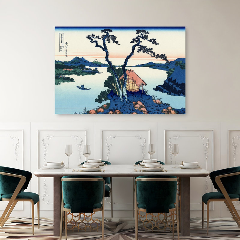 Lake Suwa In The Shinano Province Abstract Vintage Architecture Landscape Wall Art Print by Katsushika Hokusai - Wrapped Canvas Print