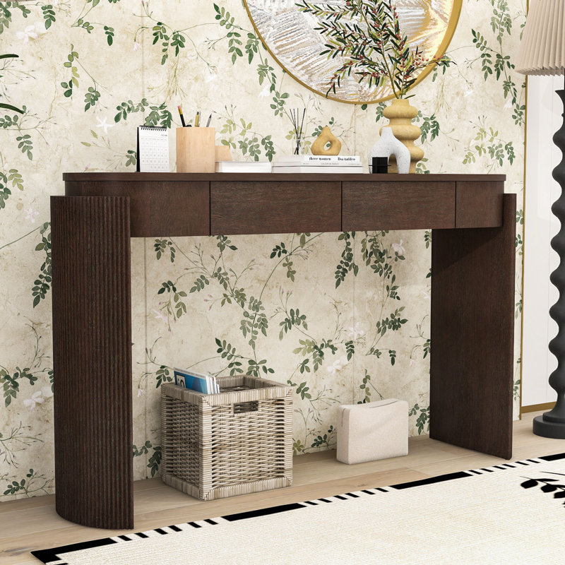 Console rétro en bois avec deux tiroirs dissimulés, Espresso