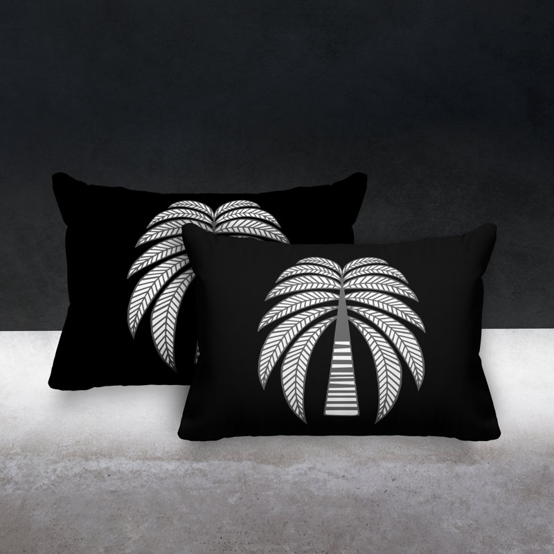 Floral Outdoor Reversible Throw Pillow, Black