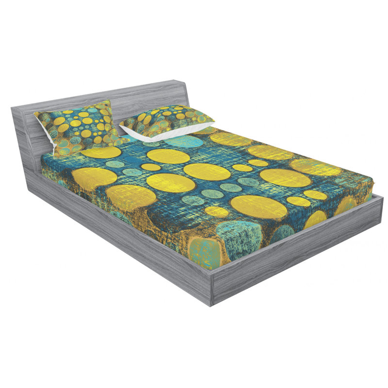 Twin XL Yellow and Blue Microfiber Polka Dot Sheet Set