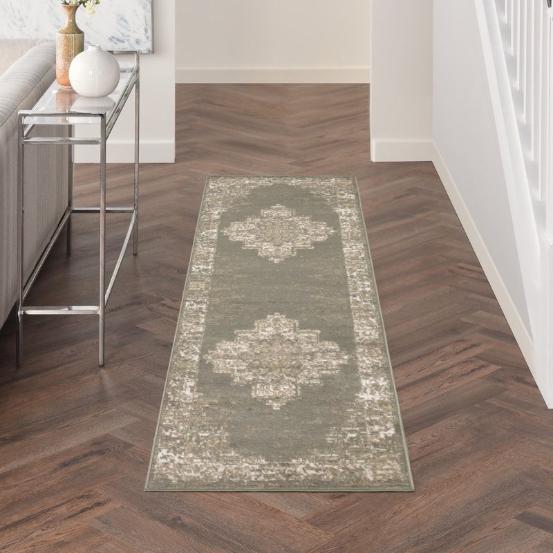 Burnie Oriental Olive Area Rug, Runner 2' x 6'