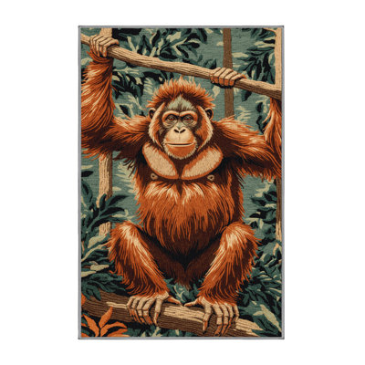 Washable Orangutan Wildlife Area Rug