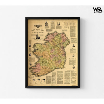 Maison règle carte de l'Irlande 1893 par cartes rétro, impression d'affiche irlandaise, carte du vieux Continent antique, décoration murale de bureau de poste rétro de l'Irlande