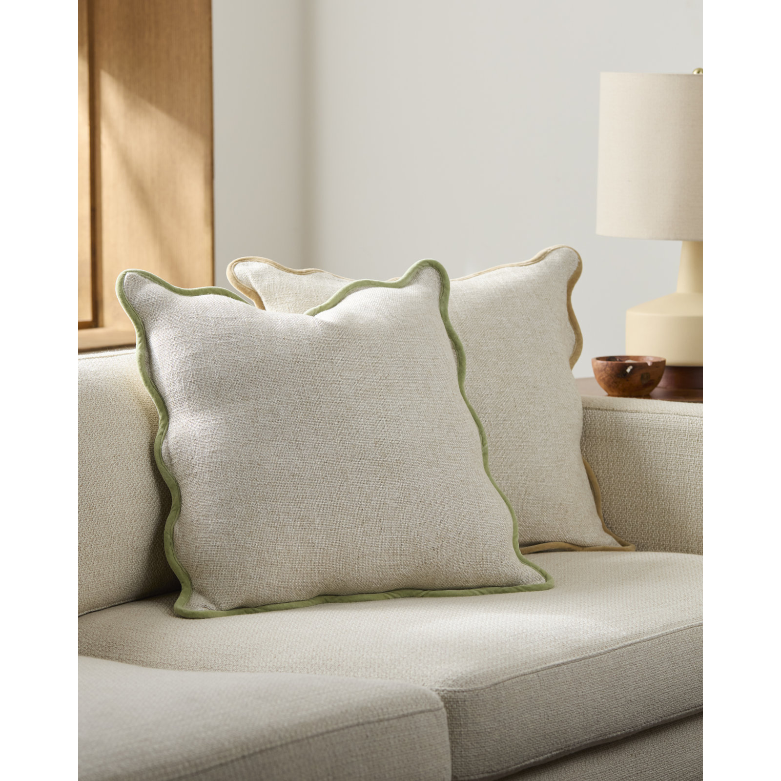 Marea Throw Pillow, Green/Cream, Square 22", Duck Down