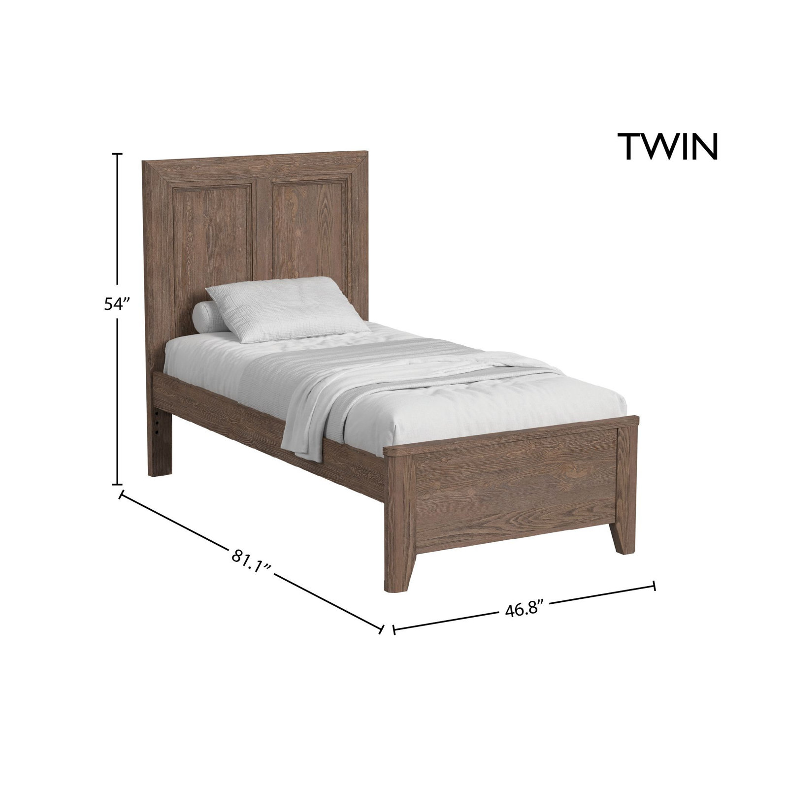 Jemma Solid Wood Panel Bed, Twin, Harvest Brown