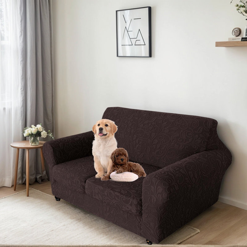 Housse de canapé en velours épais 3 pièces pour canapé à 2 coussins, Polyester brun