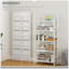 Bibliothèque pliante à 5 niveaux, entièrement blanche, bibliothèque sur pied rétro et tablettes de rangement pour bureau à domicile, bureau ou salon