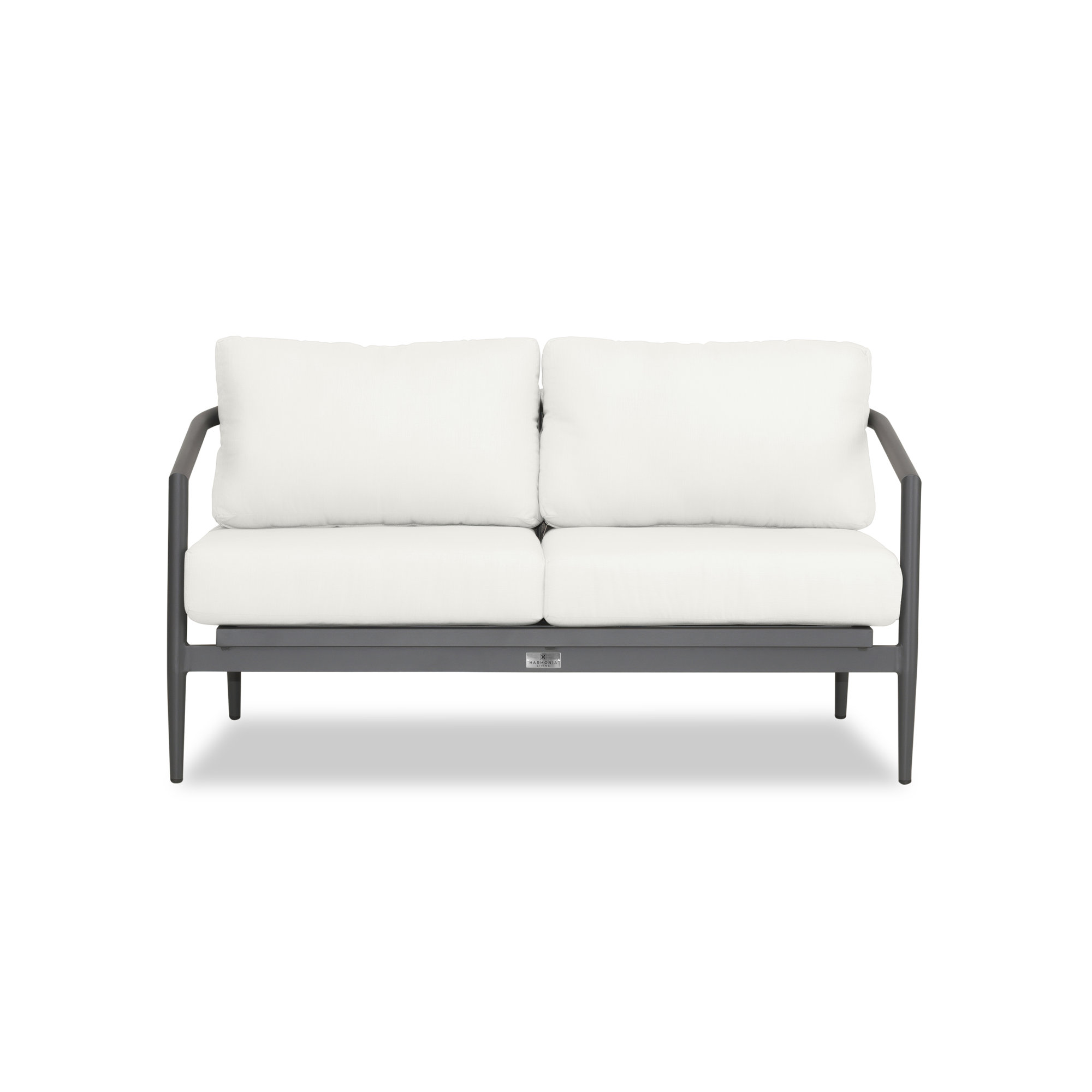 Delaine 56.5'' Wide Powder Coated Aluminum Loveseat with Cushions, Slate, Canvas Natural Sunbrella® Canvas