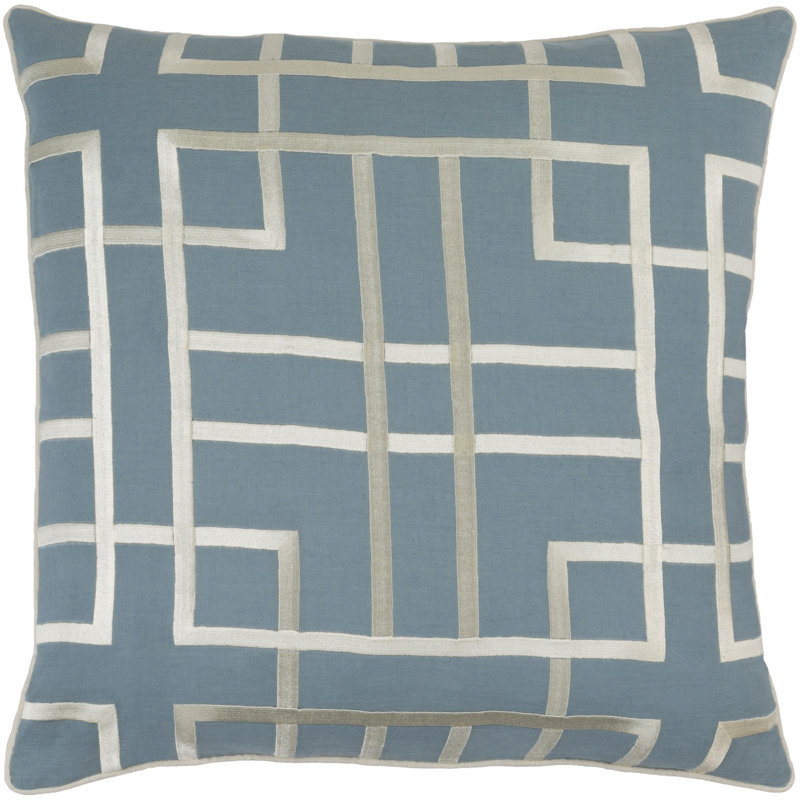 Geometric Throw Pillow, Charcoal\Beige, Down/Feather, 22" H x 22" W x 1" D