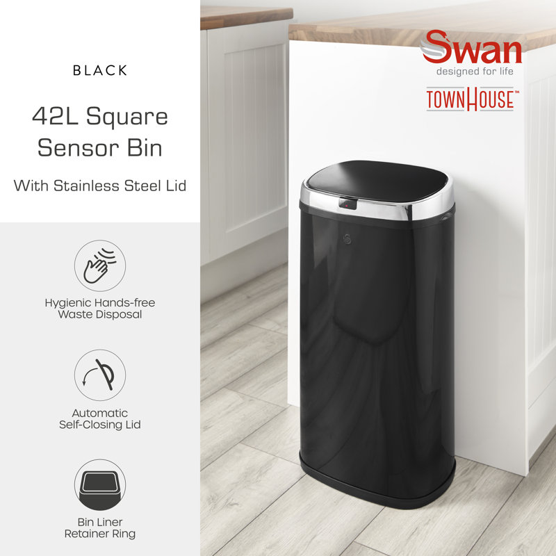 Townhouse 42 Litre Motion Sensor Recycling Bin, Black