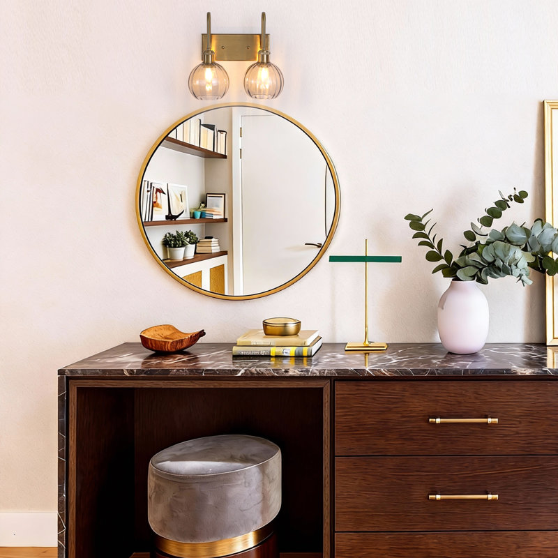 2-Light Dimmable Globe Vanity Light, Brushed Gold