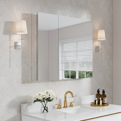 36"W X 30'H Recessed Or Surface Wall Mount Bathroom Medicine Cabinet With Adjustable Glass Shelves