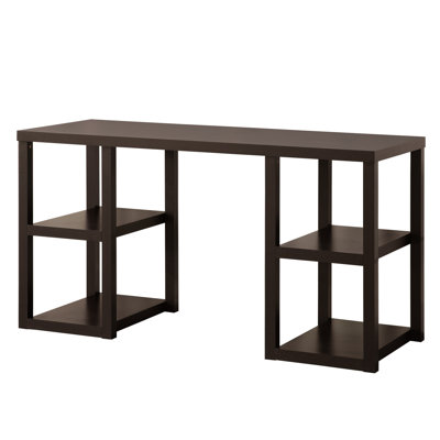 Bureau de conférence en chêne Cappuccino, 4 tablettes de rangement, placage de papier, table d'étude peu encombrante