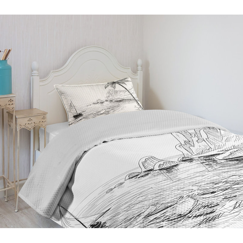 White Quilted Twin Bedspread Set with Pillow Sham