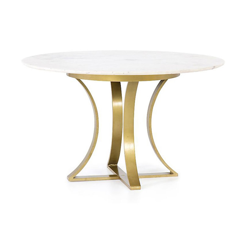 Chesterle Round Faux Marble Top with Stainless Steel Base Dining Table, White