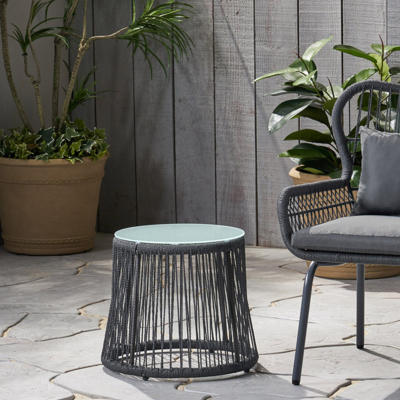 Modern Stylish Side Table with Tempered Glass Top, Grey
