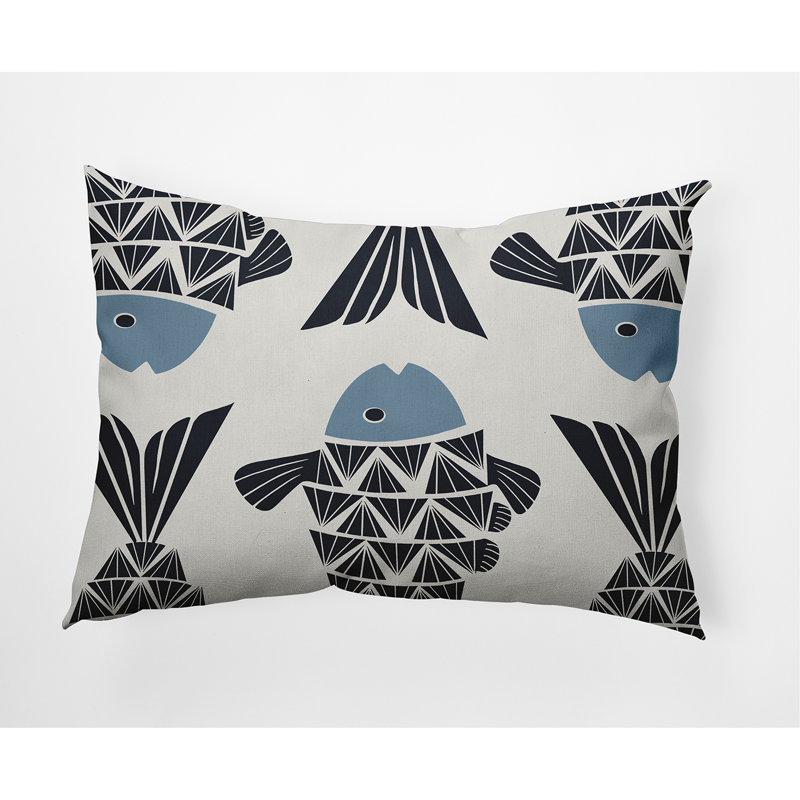 Big Fish Coastal Pillow Cover and Insert, Dusty Smoke, 14" x 20"