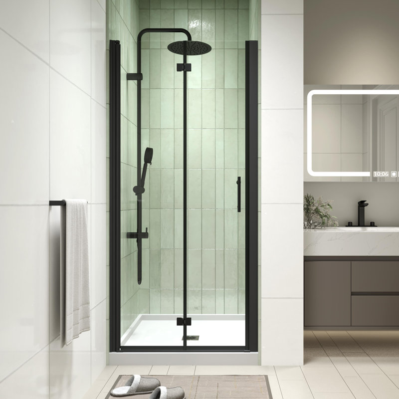 32" - 33 3/8" W x 72" H Bi-Fold Frameless Shower Door with 1/4" (6mm) Clear Tempered Glass, Matte Black