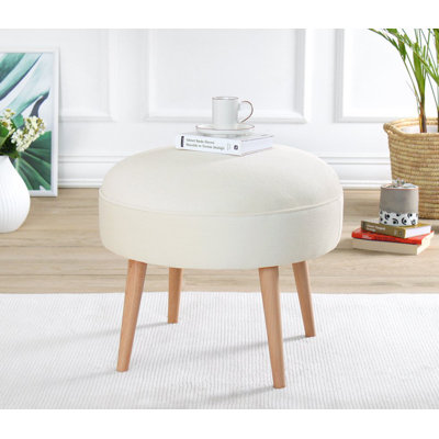 Élégant pouf avec pieds en bois de hêtre, couleur crème | Revêtement 100% coton, 20,5 po de diamètre x 17,3 po de hauteur | 35 éponges orthopédiques 35 po, 2,4 po d'épaisseur | Parfait pour les sièges élégants et la décoration intérieure